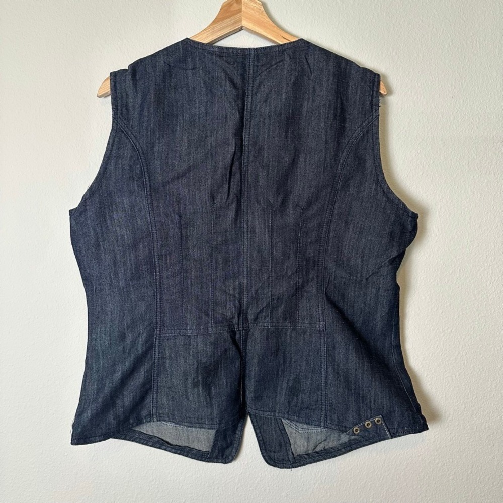 Vintage Y2K Dark Wash Denim Vest Utility Pockets Blue Womens Size 12 NWT - Picture 2 of 8